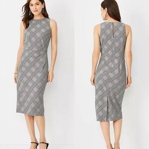 Ann Taylor Plaid Tucked Wrap Sheath Dress Black & White Slimming Size 10 #838335